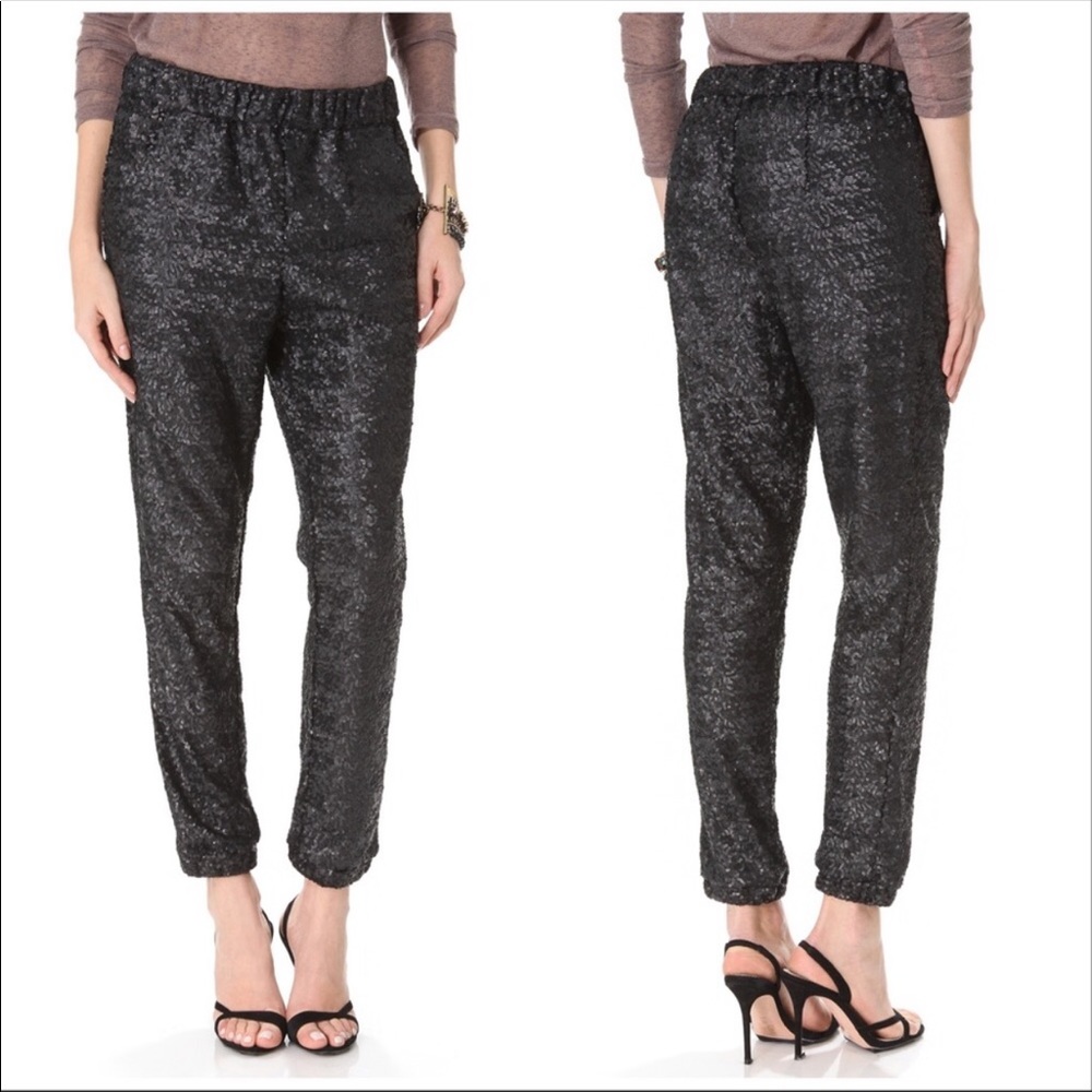 Free People Black Sequins Party Pants Joggers